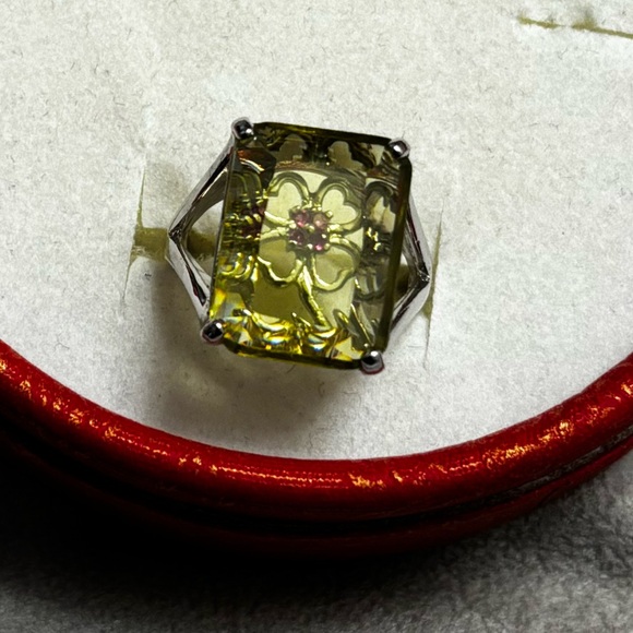 Brass Rhodium Yellow Cz Ruby Rose Shamrock Ring 7 - Picture 5 of 9